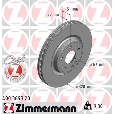 Zimmermann 400 3693 20 Disc Brake Rotor For Mercedes Benz