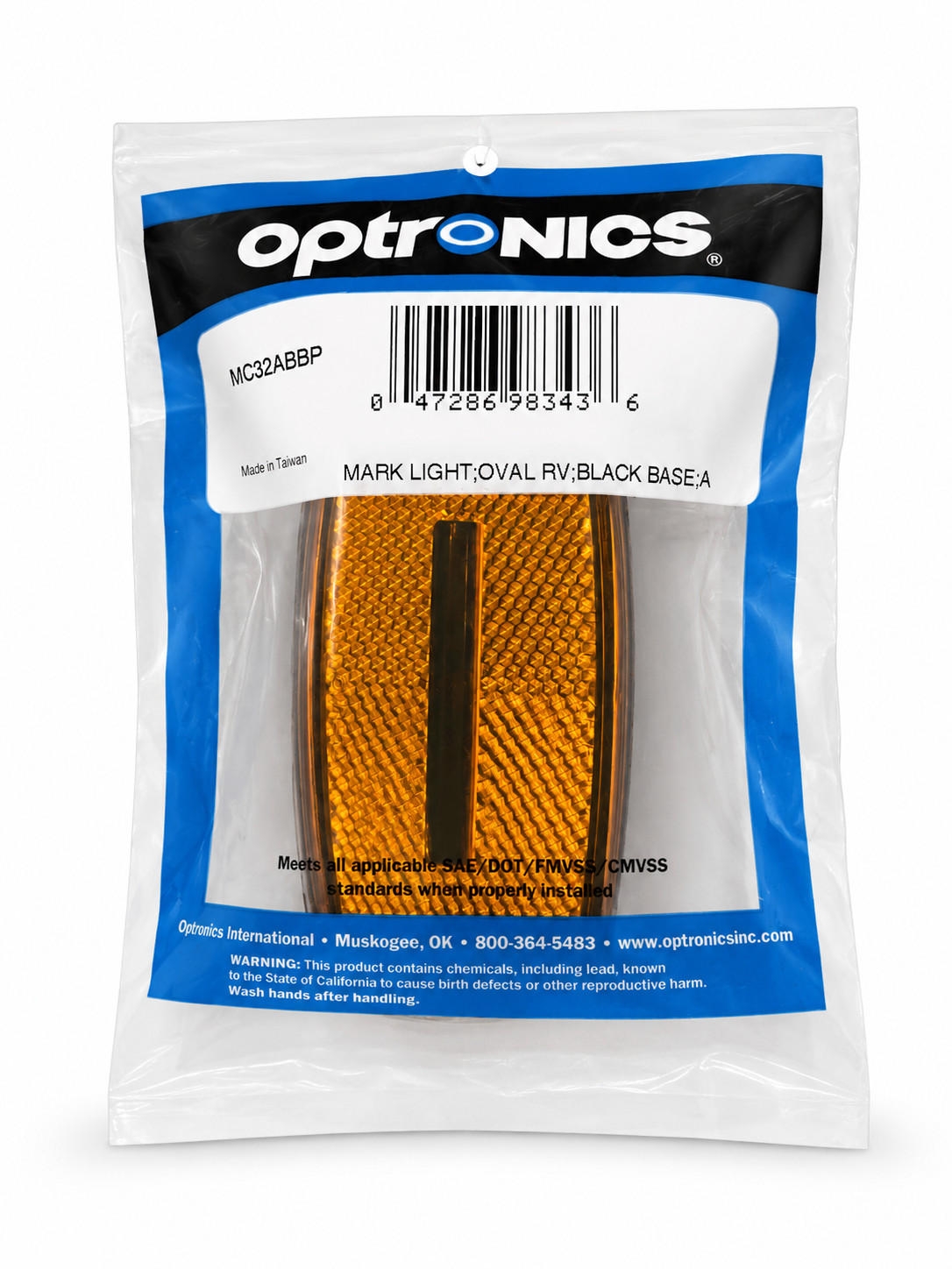 Optronics MC32ABBP Oval RV Marker Clearance Light Amber Lens Black Base New