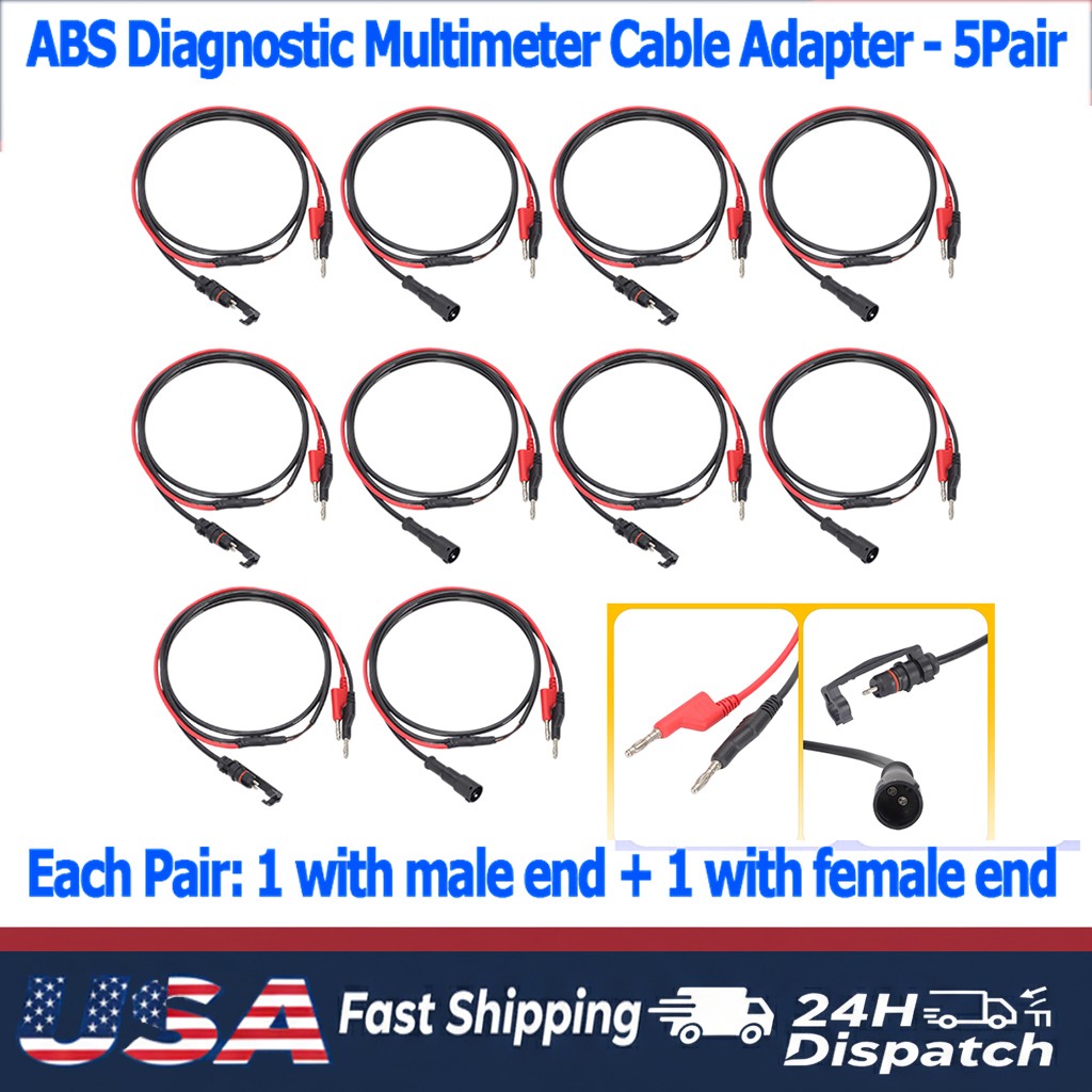 For Heavy Duty Semi Trucks Trailers ABS Diagnostic Multimeter Cable Adapter 5Set