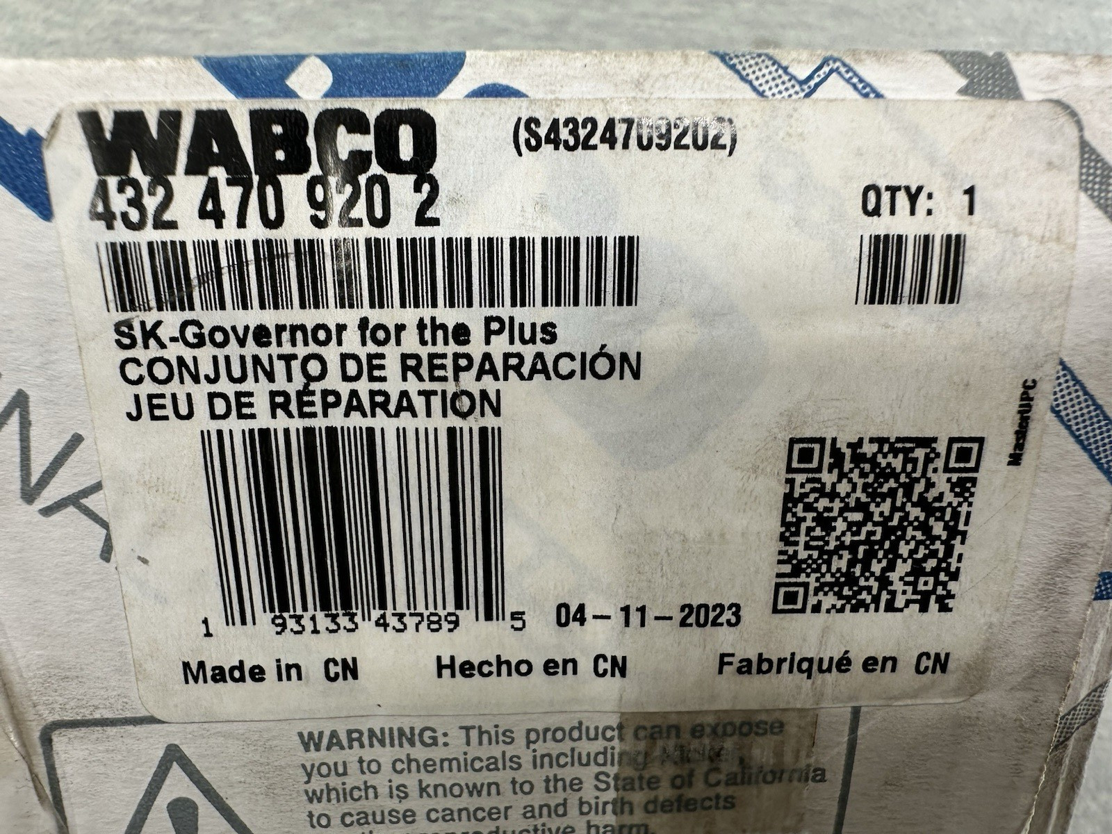 WABCO 432-470-920-2 S4324709202 – GENUINE Air Governor Valve Plus Kit C4