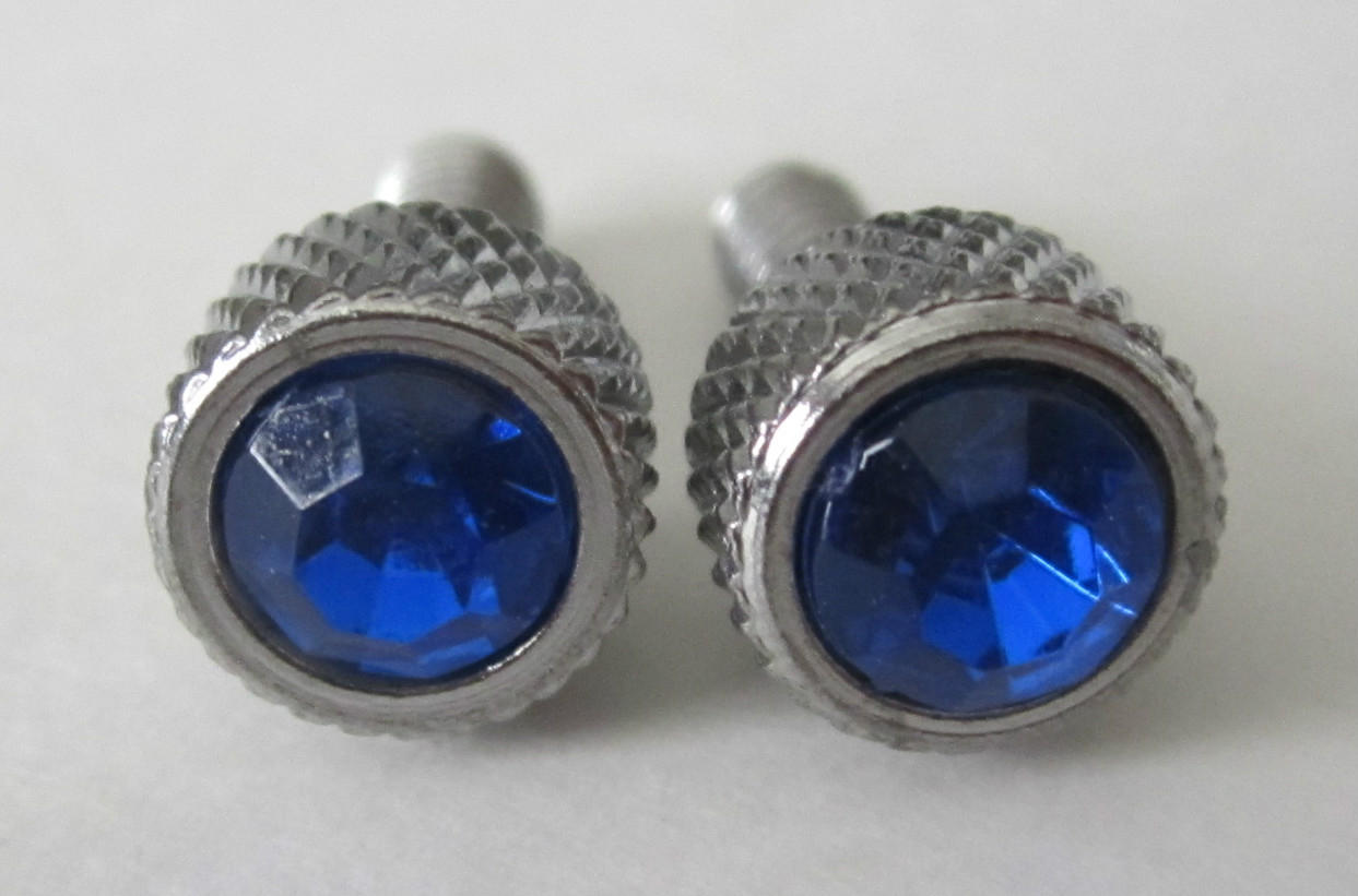 2 NEW Chrome Metal Small Dash Screw w/ BLUE Jewel for 87-’00 Peterbilt