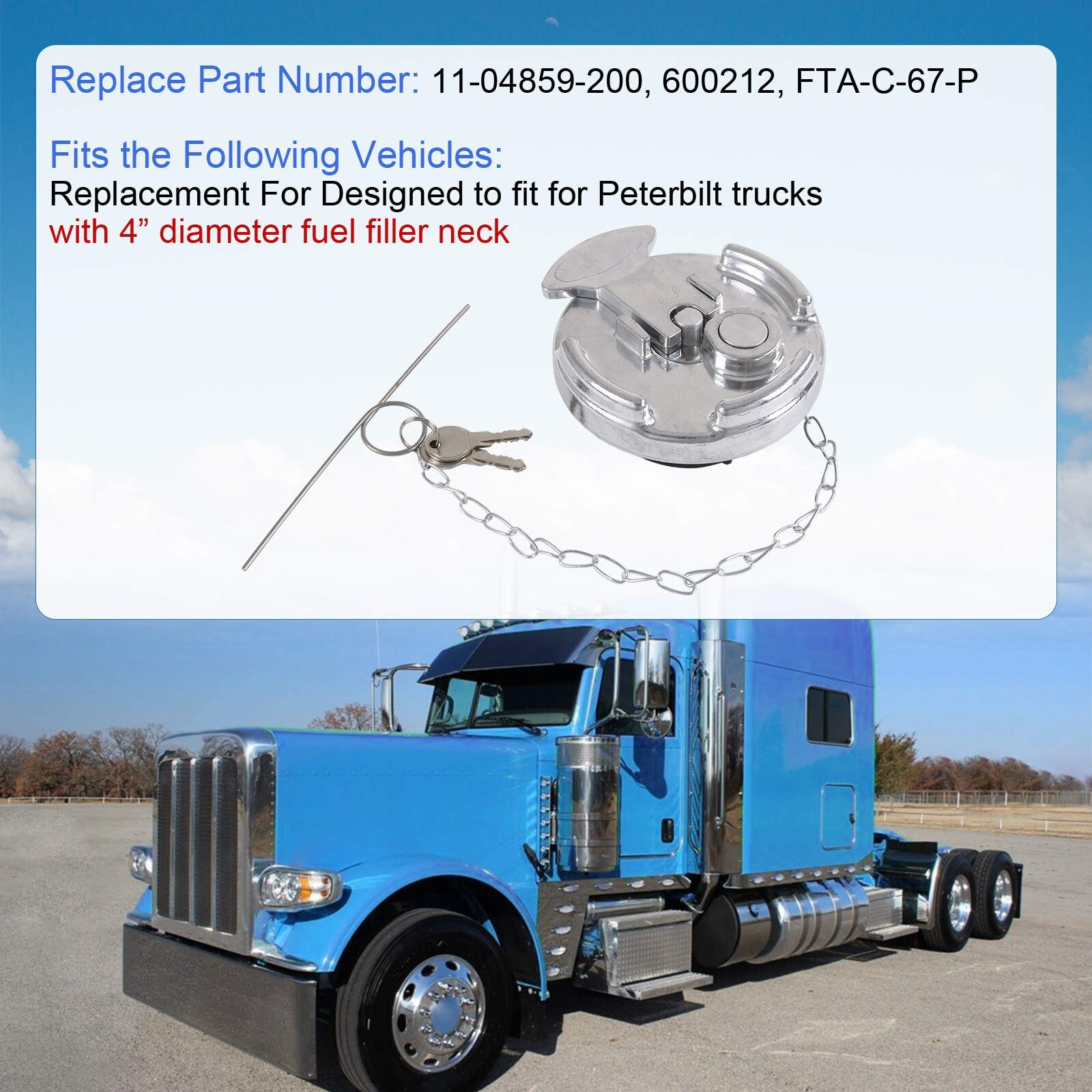 For Peterbilt Aluminum Locking Diesel Fuel Cap Replaces 11-04859-200, 600212 New
