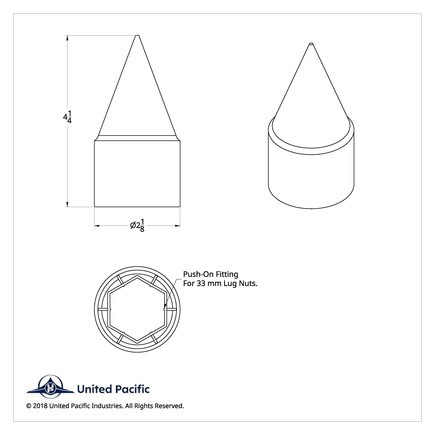 United Pacific 10567B Wheel Lug Nut Cover 33mm X 4 1/4″, Chrome, Plastic, Stilet