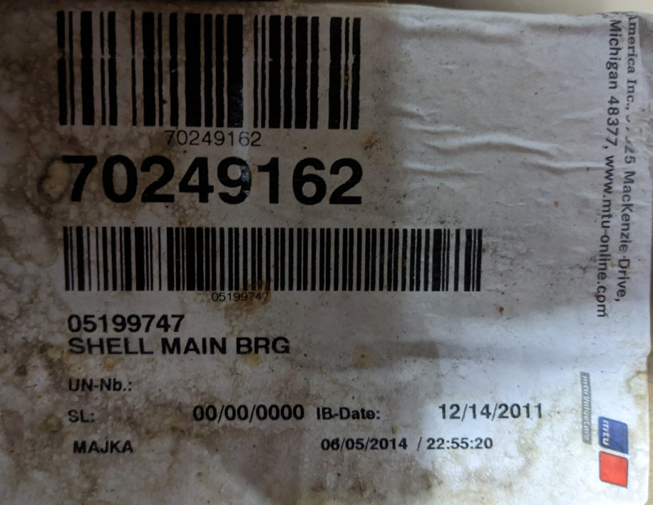 Engine Shell Main Bearing 0.020” VPI Detroit Diesel 05199747 MTU Mahle 70249162